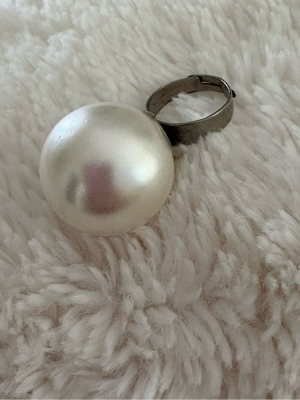 Pearl-Style Silver Tone Statement Ring - White Pearl Accent